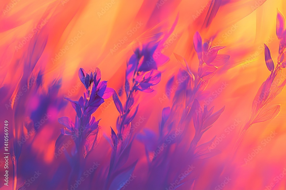 A beautiful painting depicting vibrant purple flowers in a vast field