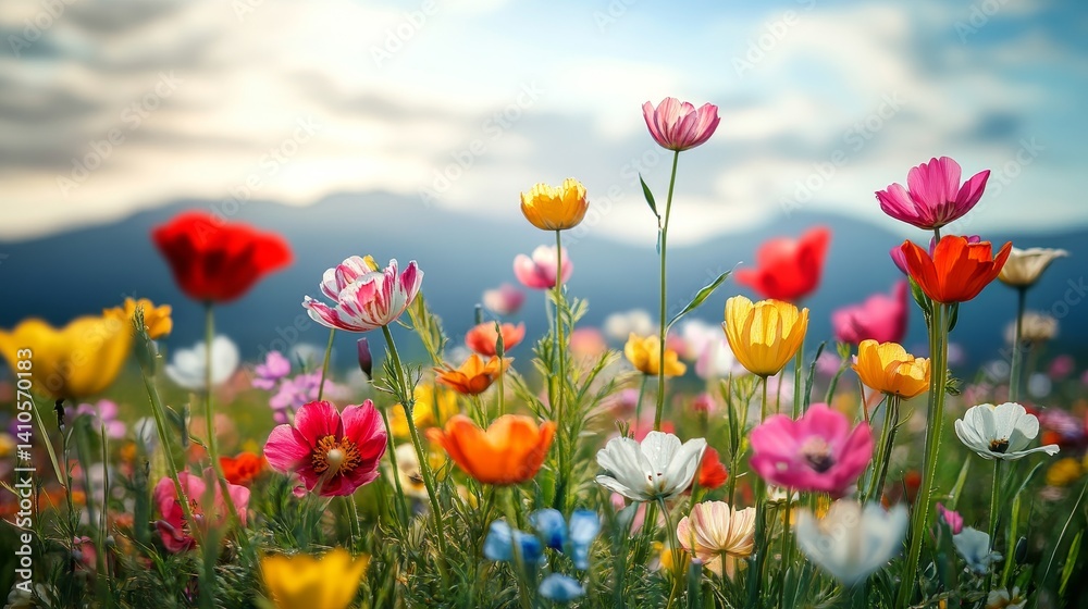Beautiful meadow full of spring flowers