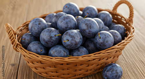 Wallpaper Mural Fresh Plums In A Basket On A Rustic Wooden Surface Torontodigital.ca