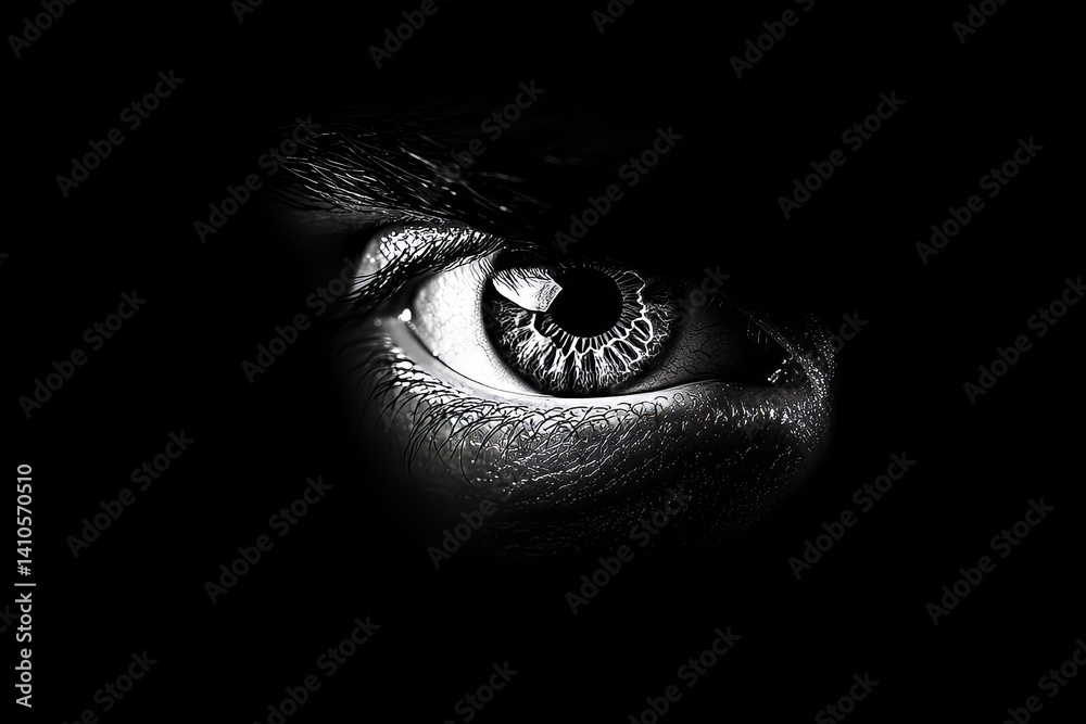 close-up of iris Human eye on black background