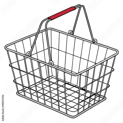 Empty Metal Shopping Basket with Red Handle Illustration