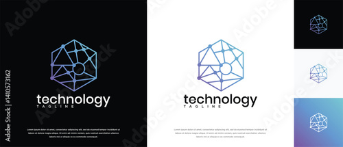 Technology connection hexagon logo design. Technology connection logo template. Technology logo symbol icon