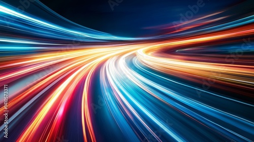 laser Trails of light left by acceleration speed motion on night road