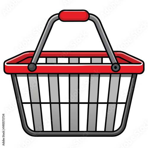 Red and Grey Shopping Basket Cartoon Illustration