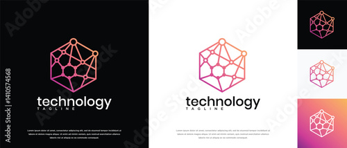 Technology connection hexagon logo design. Technology connection logo template. Technology logo symbol icon