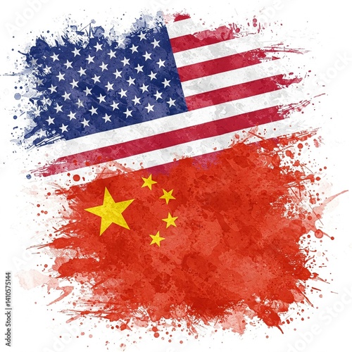 US and CHINA flags overlapping implying the concept of the muddy trade war 