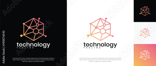 Technology connection hexagon logo design. Technology connection logo template. Technology logo symbol icon