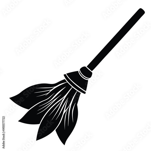 Isolated vector illustration of a wooden broom and metal shovel cleaning tool