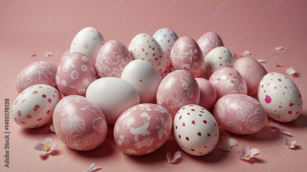 Obraz premium Whimsical Easter Egg Pattern on Soft Pink Background 11