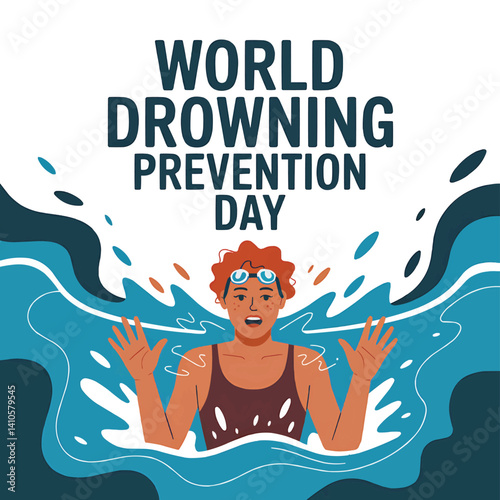 Panicked Swimmer in Water Vector Concept for World Drowning Prevention Day, Raising Emergency Awareness