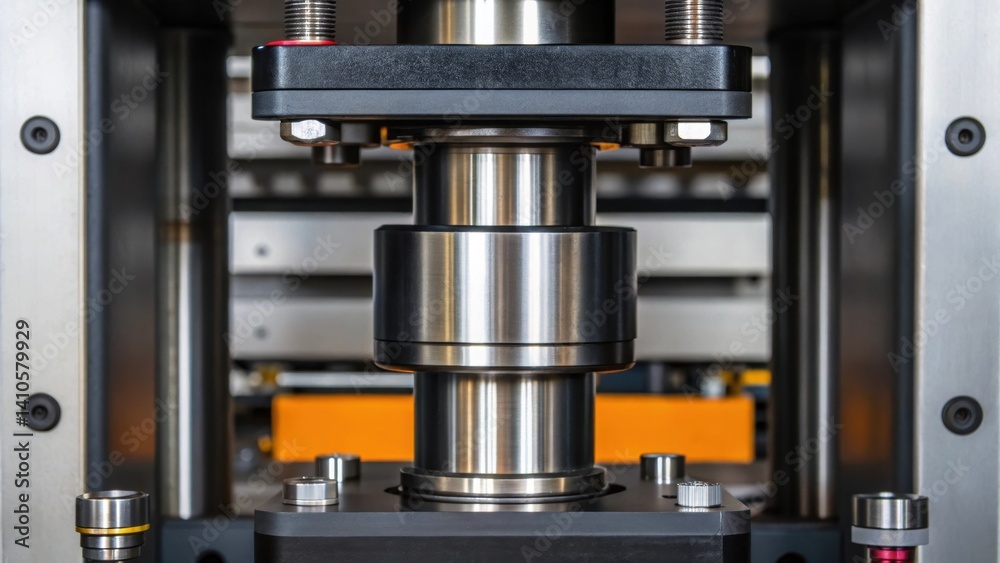 A closeup of a hydraulic cylinder within an automated material testing machine showcasing the pistons and seals that allow for precise control over pressure application on samples. A closeup of a hydraulic cylinder within an automated material testing machine showcasing the pistons and seals that allow for precise control over pressure application on samples.