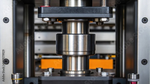 A closeup of a hydraulic cylinder within an automated material testing machine showcasing the pistons and seals that allow for precise control over pressure application on samples.