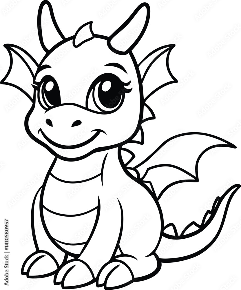 Fototapeta premium Cute Cartoon Dragon Character Outline Drawing for Kids 