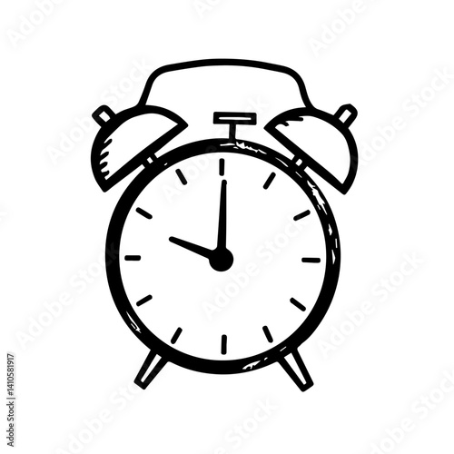 Alarm Clock Illustration in Black and White for Time Management, Daily Routine, Productivity Blogs, and Educational Materials