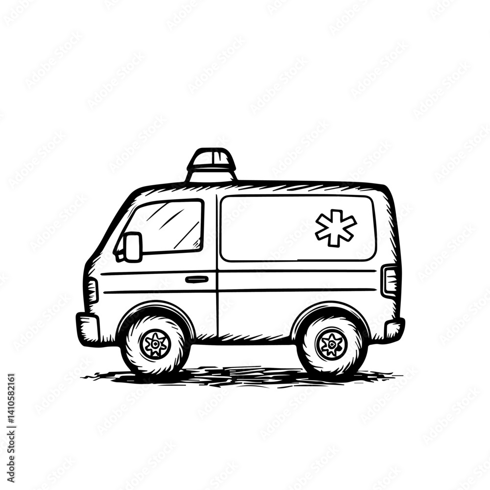 Fototapeta premium Ambulance Sketch Illustration for Health Campaigns, Emergency Services Websites, Safety Awareness Content, and Medical Education Materials