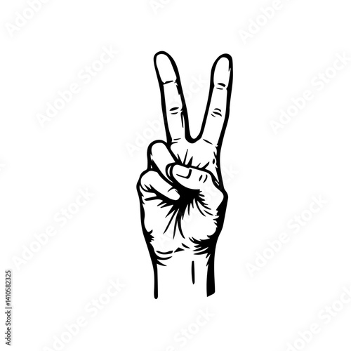 Hand showing peace sign in a simple black and white style  