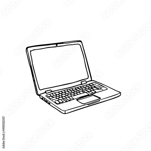 Laptop Illustration in Black Outline Style for Technology Blogs, Creative Projects, Website Design, and Digital Media Content