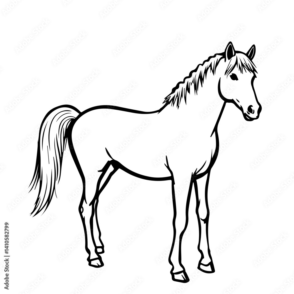 Obraz premium Horse Illustration on White Background for Animal Lovers, Creative Projects, Educational Materials, and Children’s Books