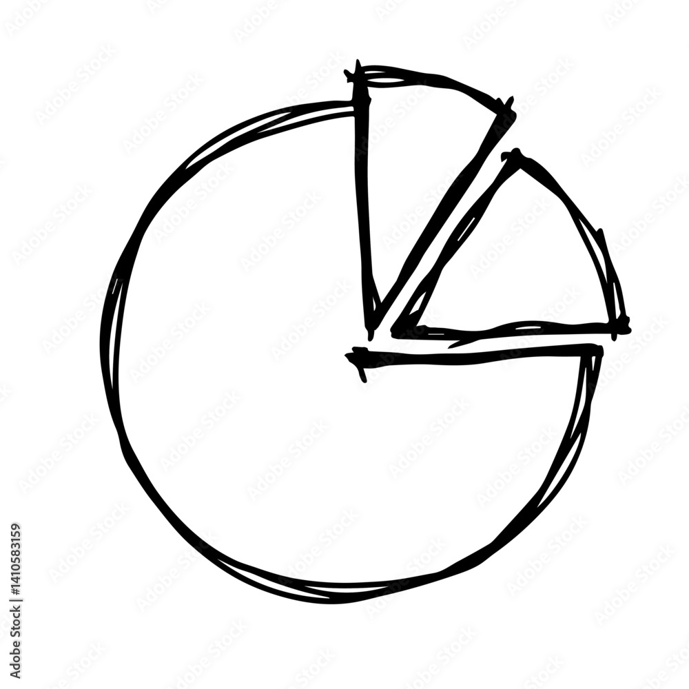 Hand-drawn pie chart illustration with segments against white background Hand-drawn pie chart illustration with segments against white background