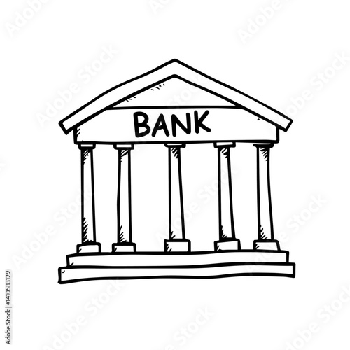 Bank building sketch in black and white style  