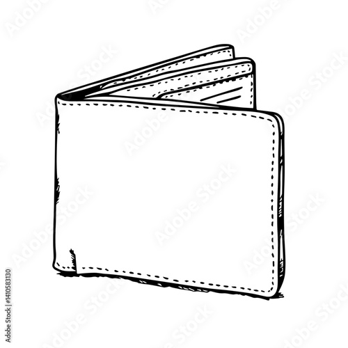 Hand-drawn wallet sketch in black and white design  