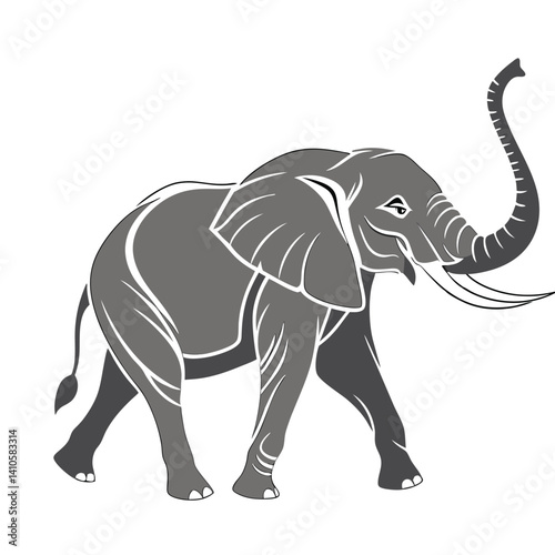 Majestic Elephant in Woodcut Style