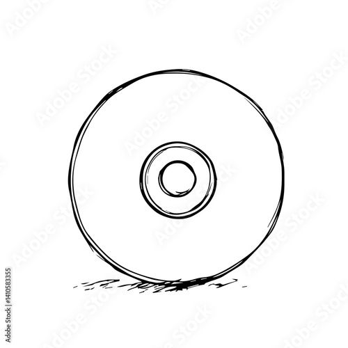CD or DVD in Simple Sketch Style on White Background for Digital Media Design, Technology Blogs, Educational Content, and Illustrative Projects