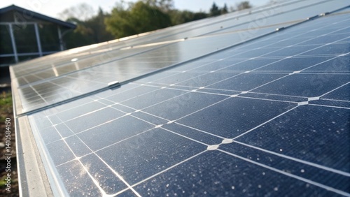 A detailed closeup displaying the panels surface finish which reflects light gently hinting at its role in reducing energy costs via passive heating techniques.
