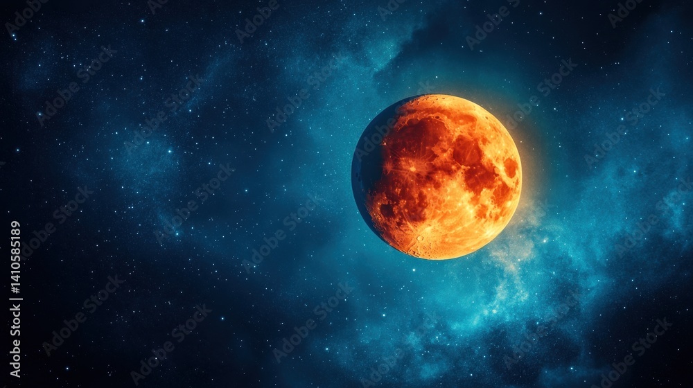 Obraz premium Glowing red planet against cosmic starfield in deep space exploration scene