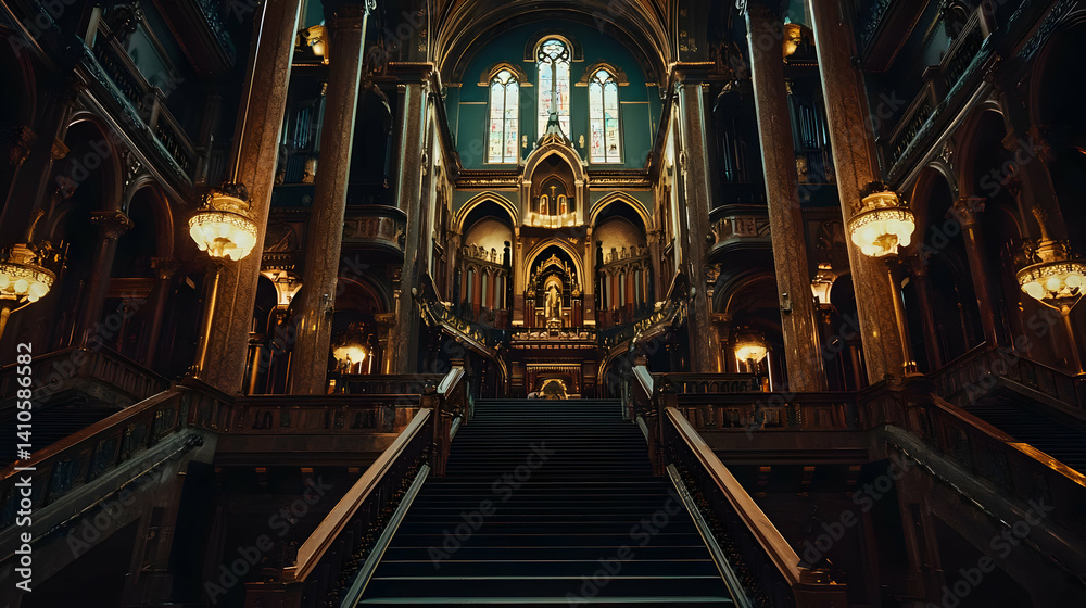 Fototapeta premium Grand Staircase In An Ornate European Church
