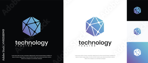 Technology connection hexagon logo design. Technology connection logo template. Technology logo symbol icon