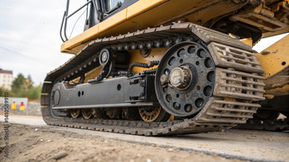 A medium closeup of the undercarriage showcasing the mechanical components that enable precise movement and stability during grading operations. A medium closeup of the undercarriage showcasing the mechanical components that enable precise movement and stability during grading operations.