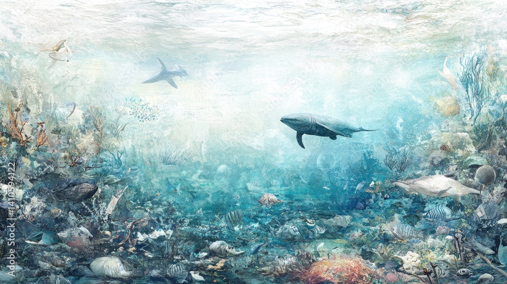 Fototapeta premium Lush underwater scene depicts diverse marine life.