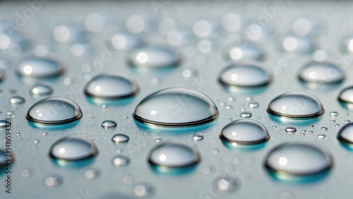 Medium closeup of a glass surface after treatment with a nanotechnology product highlighting the beading of water droplets that demonstrates superior hydrophobic properties.