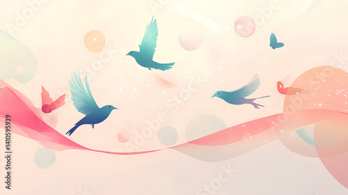 abstract breath with notification bubbles turning into birds and vanishing