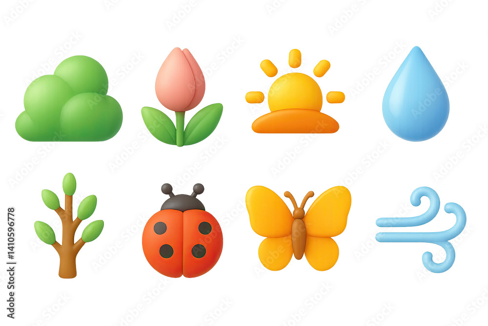 3D icon set of spring cycling: tire, sunglasses, bike light, pump, bike path, bike stand, gloves, energy bar. 3d icon. icons set of 3d style in a modern design. Isolated