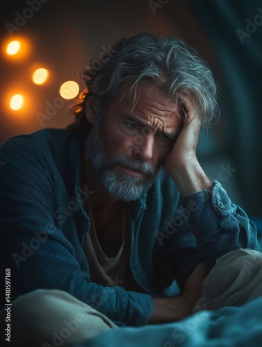 Obraz na płótnie Depressed senior man suffering from loneliness and anxiety at home w salonie