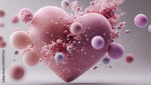 Obraz na płótnie Pink heart exploding into colorful spheres on white background w salonie