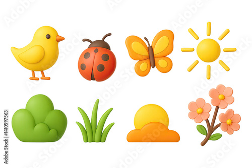 Obraz na płótnie 3D icon set of spring flowers: marigold, anemone, hibiscus, geranium, lily, hyacinth, iris, tulip. 3d icon. icons set of 3d style in a modern design. Isolated w salonie