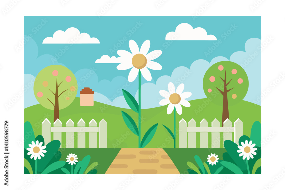 Fototapeta premium spring landscape with trees and flowers