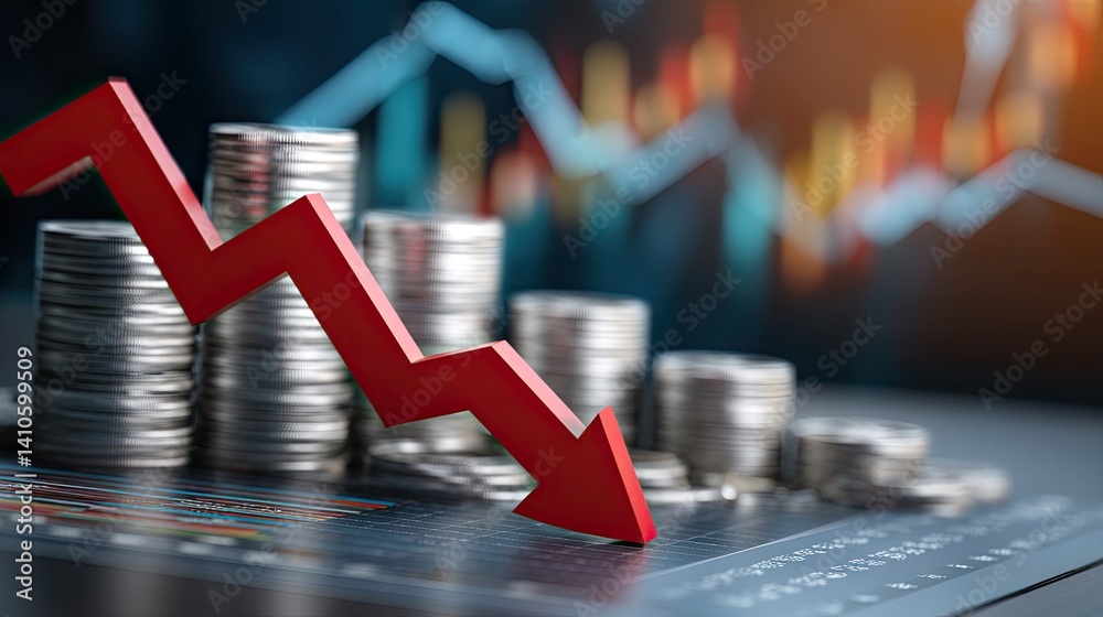 Decreasing bar graph showing economic crisis and inflation