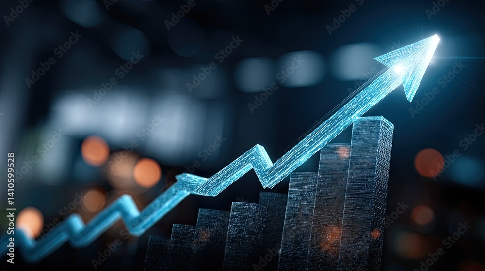 Business development to success and growing growth with red arrow pointing up