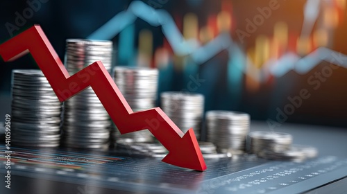 Obraz na płótnie Decreasing bar graph showing economic crisis and inflation w salonie
