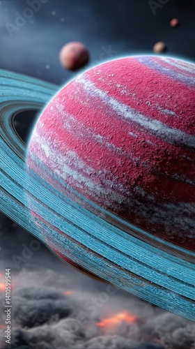 Obraz na płótnie Vibrant, colorful planet with rings is orbiting in the vast expanse of outer space w salonie