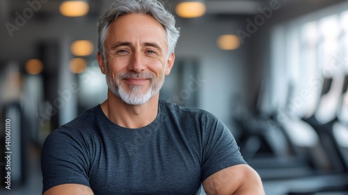 Obraz na płótnie Confident mature man smiling in modern gym w salonie