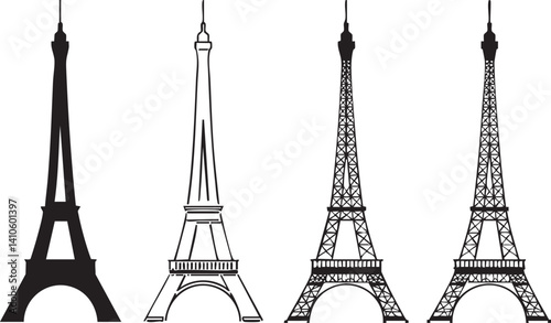 Four Variations of the Eiffel Tower Silhouette for Design Inspiration