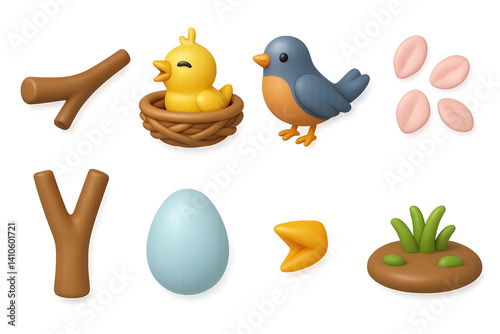 Obraz na płótnie 3D icon set of park picnic: wine glass, napkins, grapes, book, watermelon, paper plates, snack box, fruit bowl. 3d icon. icons set of 3d style in a modern design. Isolated w salonie