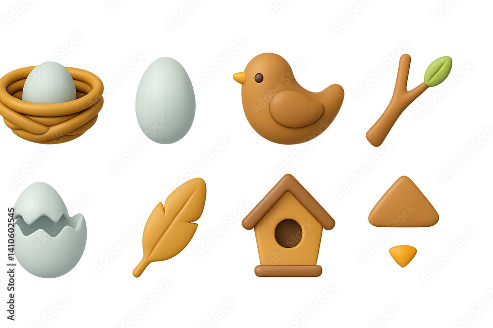3D icon set of colorful birds: owl, finch, swan, canary, nest, hummingbird, eagle, pigeon. 3d icon. icons set of 3d style in a modern design. Isolated