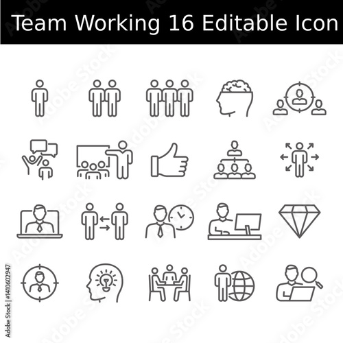 Set of 20 Teamwork icons in line style Team business people human resources .