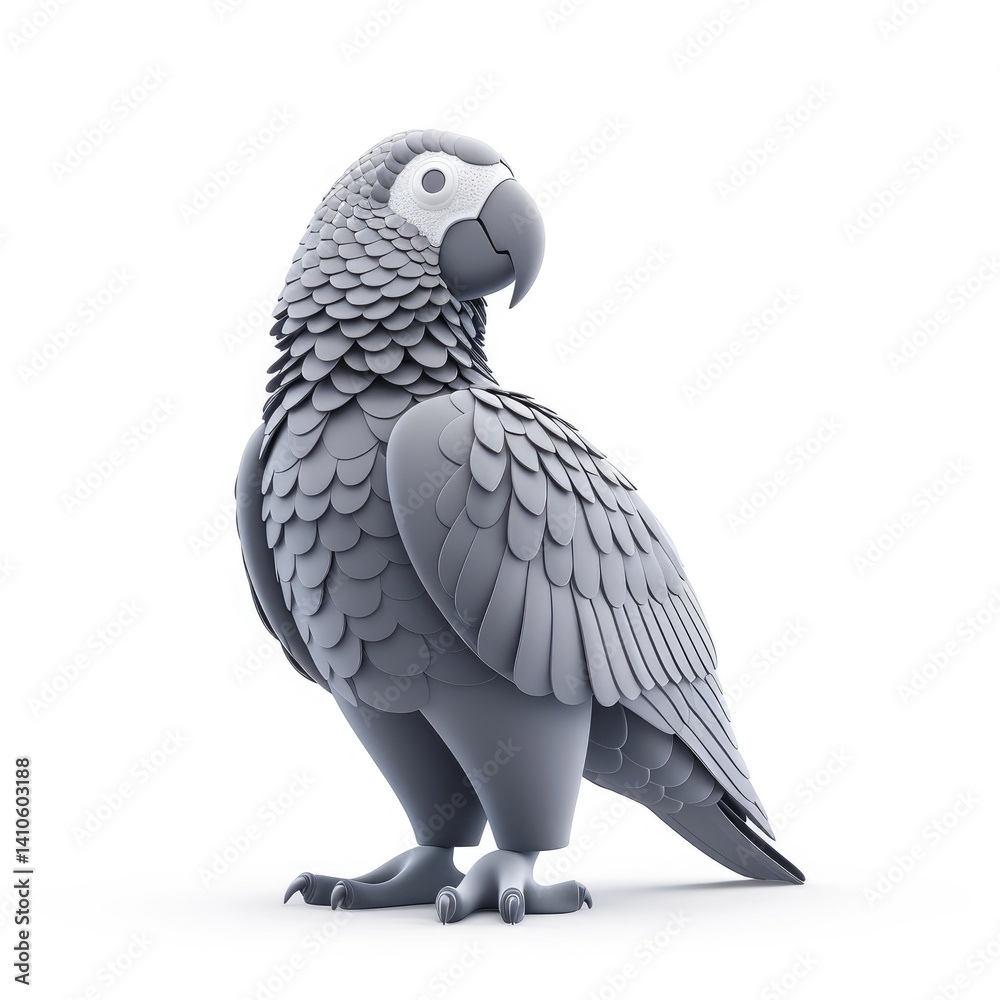 Obraz premium Gray parrot figurine, stylized and detailed.